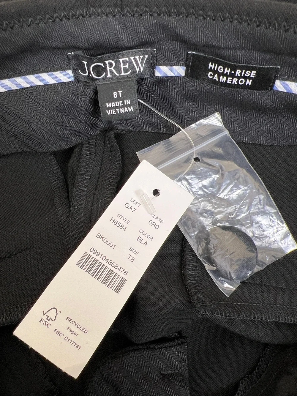 NWT J Crew Kate Straight Leg Pant Stretch Black Size 8T
